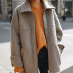 ElevenOra Casual Chic Gray Wool Blend Lapel Zip-Front Oversized Warm Coat