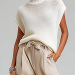 ElevenOra Fashion Casual White High-Neck Loose Sleeveless Knit Vest