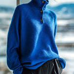 ElevenOra Casual Chic Half-Turtleneck Button-Detail Long Sleeve Slouchy Knit Sweater