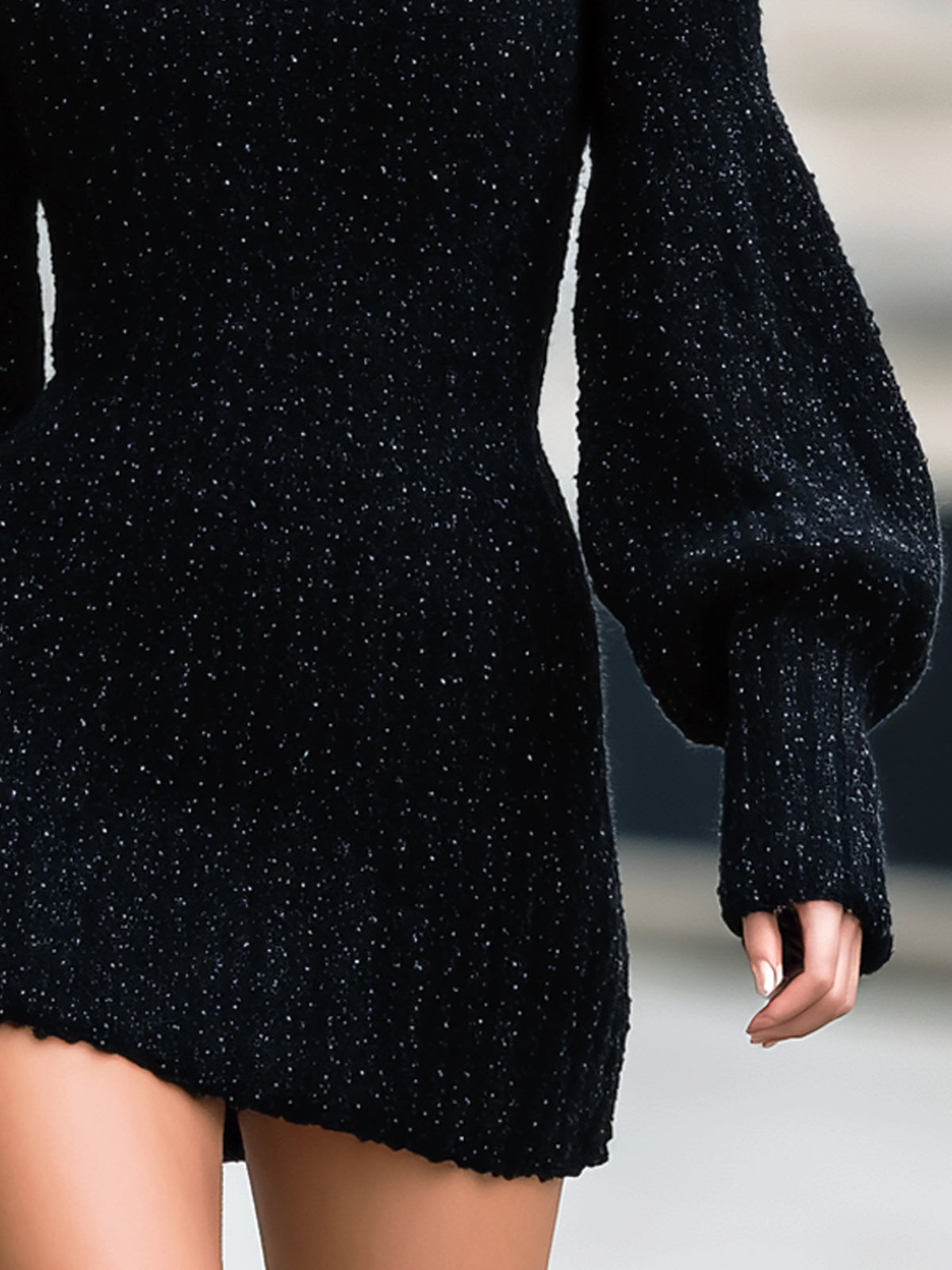 ElevenOra Stylish Off-shoulder Lantern Sleeve Slim Fit Knitted Bodycon Mini Dress