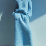 ElevenOra Chic Casual Baby Blue Round Neck Oversized Long Sleeve Sweater Patch Pocket Maxi Skirt Knit Two-Piece Set