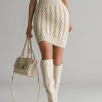 ElevenOra Chic Elegant Beige High Waist Slim-Fit Cable-Knit Mini Pencil Skirt