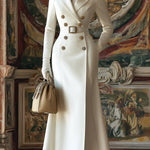 ElevenOra Vintage Elegant Peak Lapel Double Breasted Tailored Waist Belted Long Dress Coat
